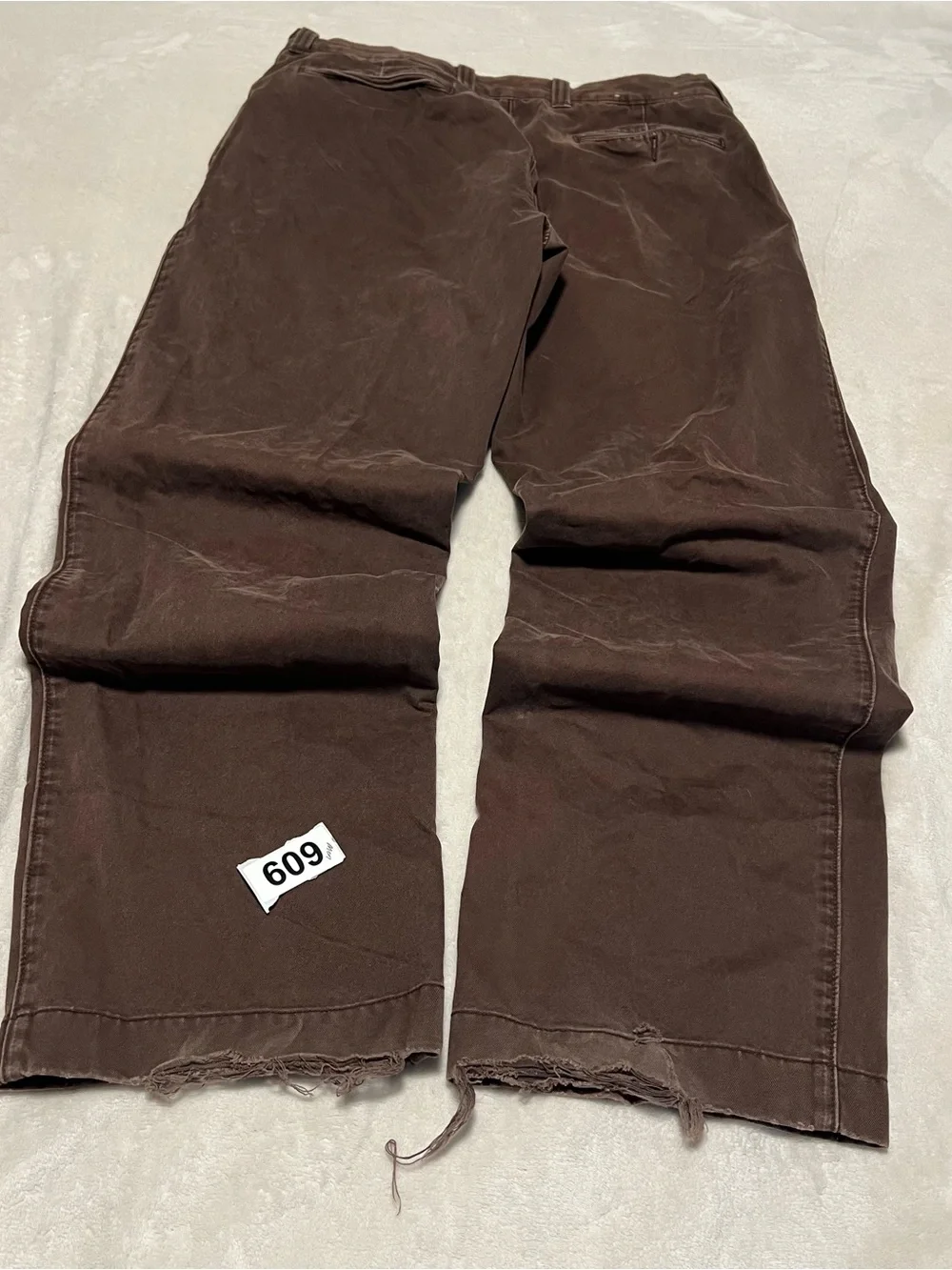 Vtg J.Crew Men Straight Leg Flat Front Frayed Hem Chino Pants Brown Sz 34x32